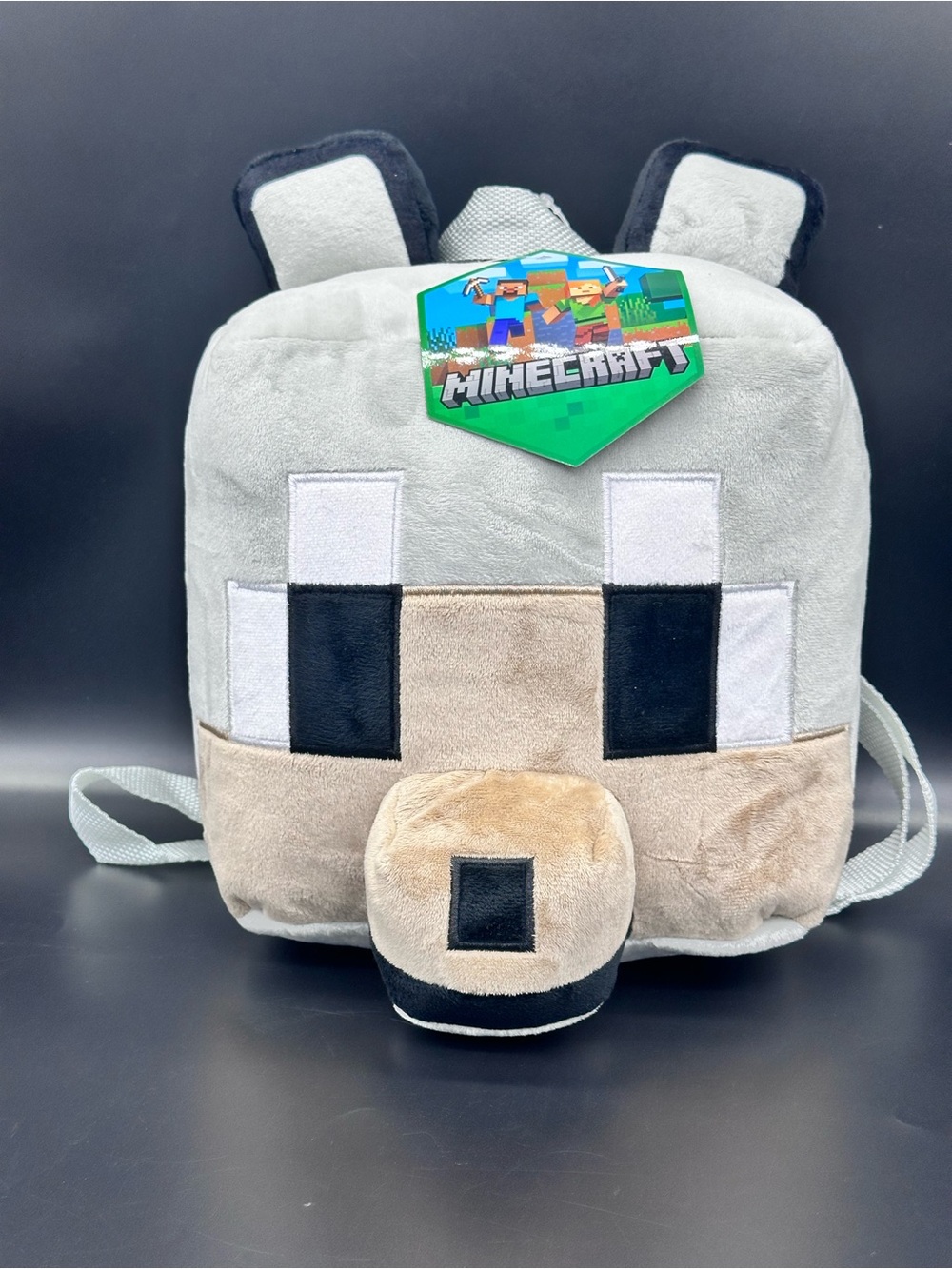 Minecraft Wolf Plush Backpack Gray Dog Stuffed Toy Bag Mojang With Black Brown